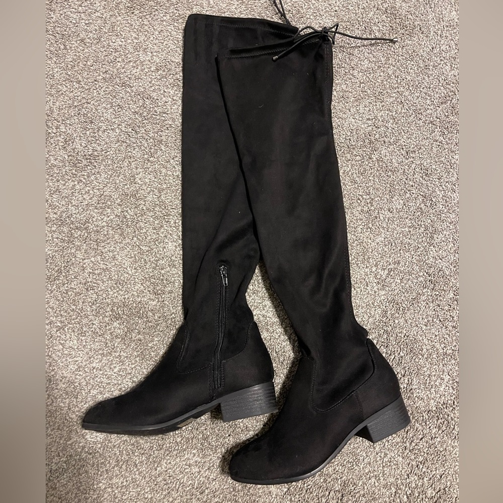 Black faux suede over the knee black boots. Size 7.5.